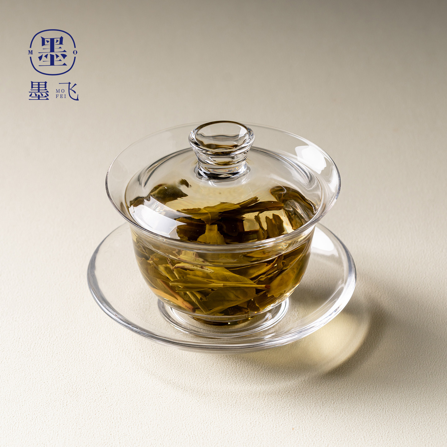 墨飞水晶玻璃草木盖碗耐热玻璃三才盖碗高透不烫手泡茶碗轻奢茶具