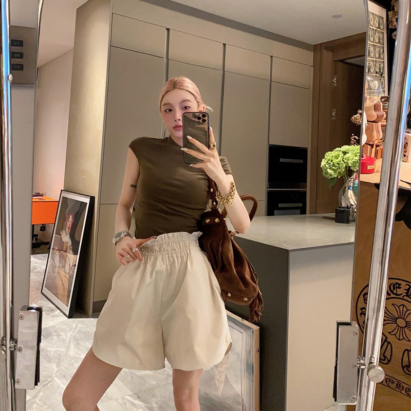 修身款美式复古飞飞袖圆领T恤