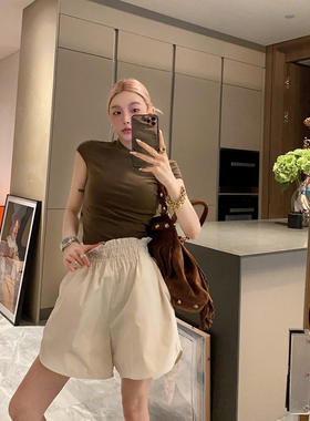 S.L买手店/mskin6美式复古绿色休闲短袖设计感飞飞袖修身显瘦T恤