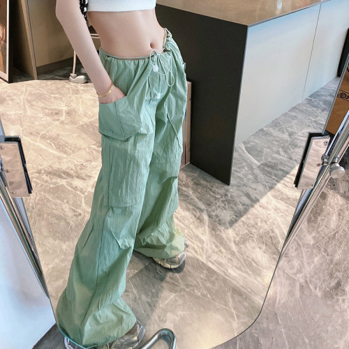自然腰工装风长裤口袋休闲裤