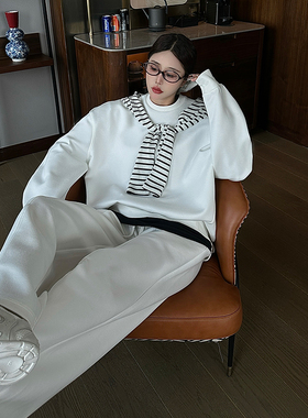 mskin6/白色蝙蝠袖休闲卫衣/宽松阔腿休闲卫裤套装遮肉显瘦两件套