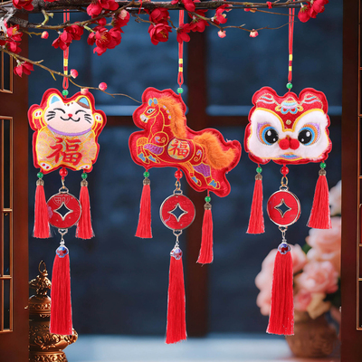 红色小马新年装饰玩偶挂件