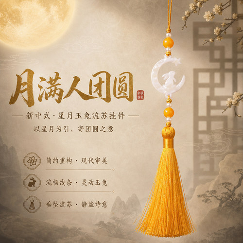 中秋星月玉兔流苏挂件新中式国风