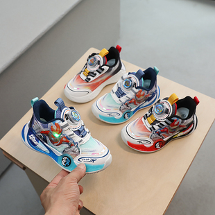 2026新春小童网面运动鞋2-8岁男童奥特透气防滑透气篮球鞋透亮灯