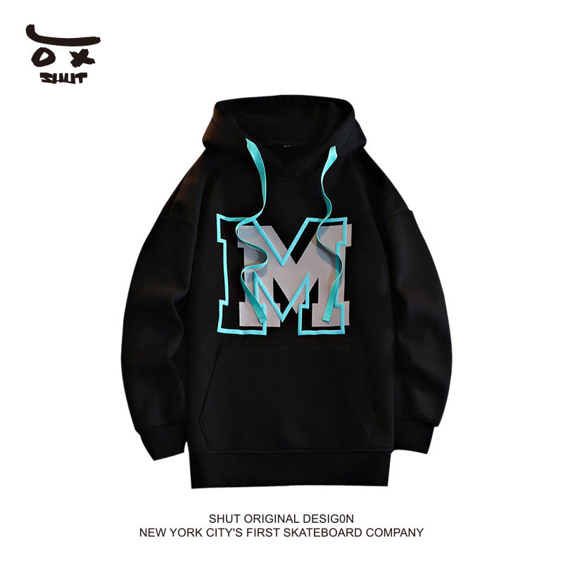 shut彩色抽绳字母印花衣服帽衫春秋潮牌宽松休闲连帽卫衣男女同款