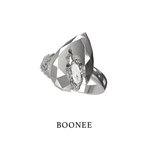 BOONEE裂纹镶钻水滴造型链条戒指