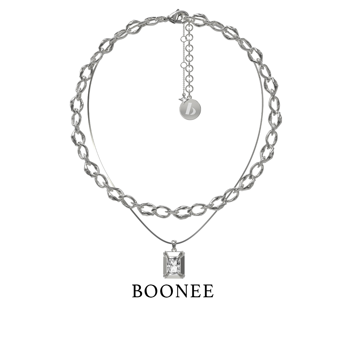 BOONEE可拆分双层宝石吊坠项链