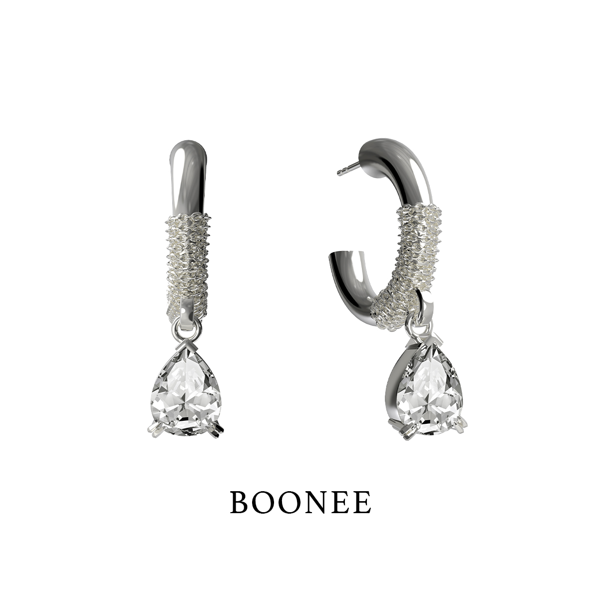 BOONEE链条缠绕水滴吊坠C圈耳环