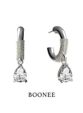 BOONEE愚人系列链条缠绕水滴吊坠C圈耳环小众设计感高级气质耳饰