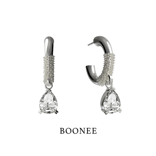 BOONEE链条缠绕水滴吊坠C圈耳环
