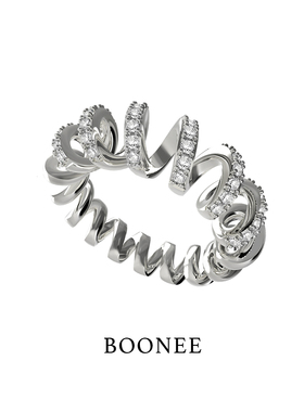 BOONEE奶油卷镶钻戒指女小众设计轻奢高级感食指时尚个性指环新款