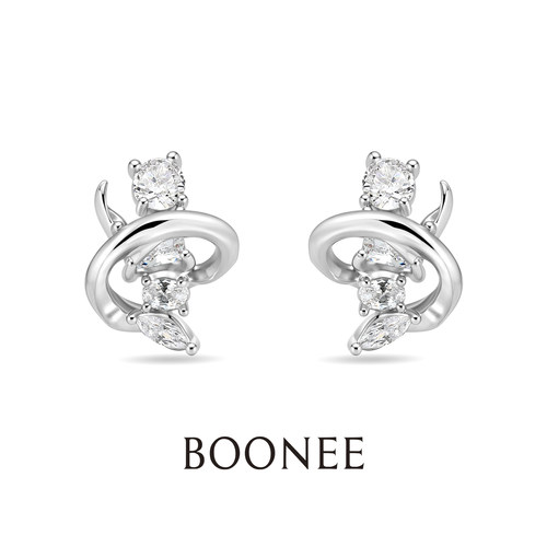 BOONEE立体流线锆石耳钉金属线条设计师款耳环高级感独特小众耳饰