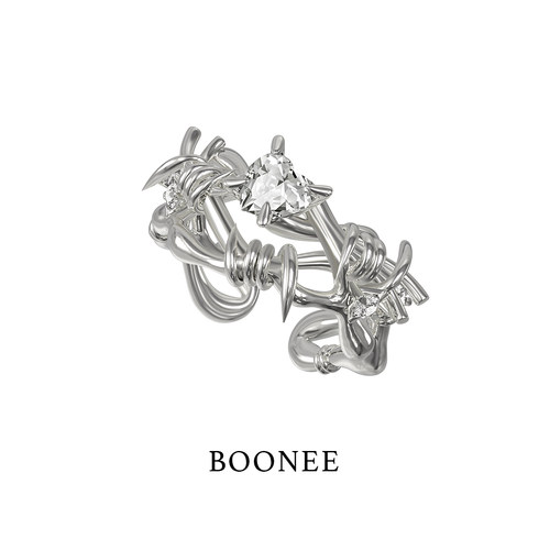 BOONEE不规则镶钻荆棘开口戒指