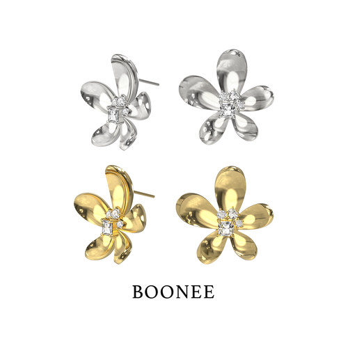 BOONEE金属花朵镶钻耳环