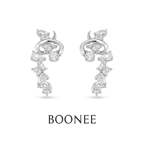 BOONEE奶油卷错落多形锆石耳饰不规则设计师款耳环女小众独特耳钉