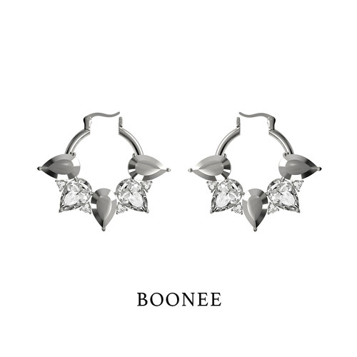 BOONEE水滴锆石拼接花型耳环