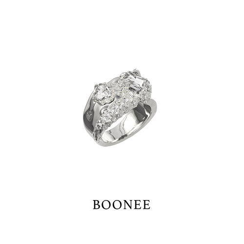 BOONEE小众设计感爱心锆石戒指