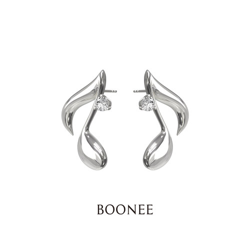 BOONEE立体音符镶钻耳钉