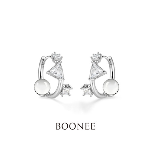BOONEE几何锆石透明圆珠耳环耳扣
