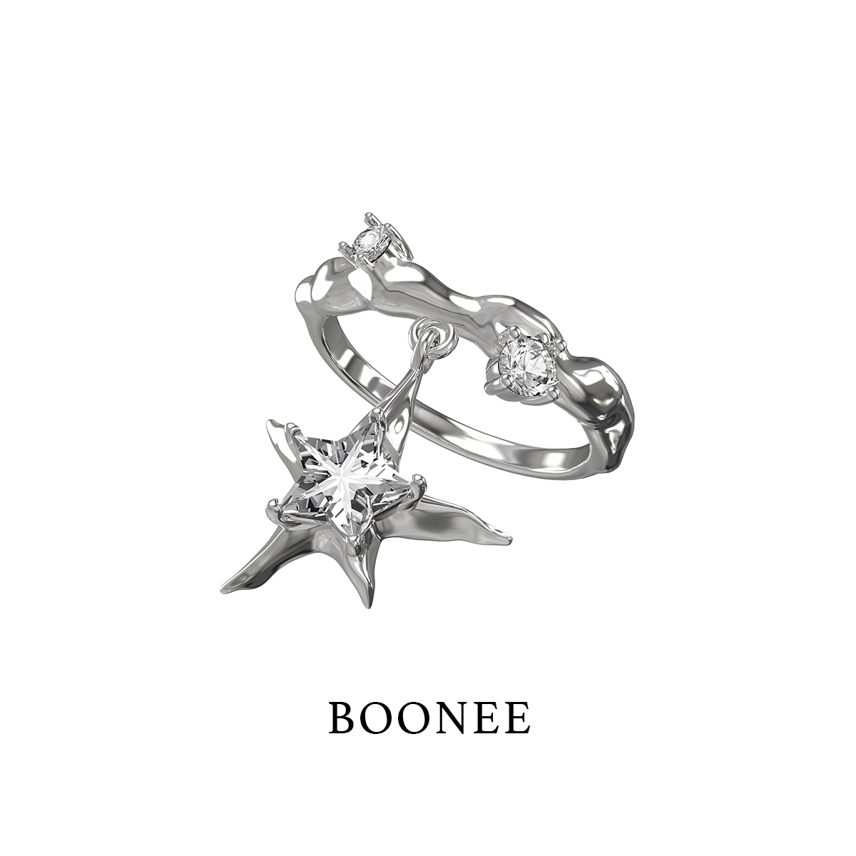 BOONEE镶钻坠五角星戒指
