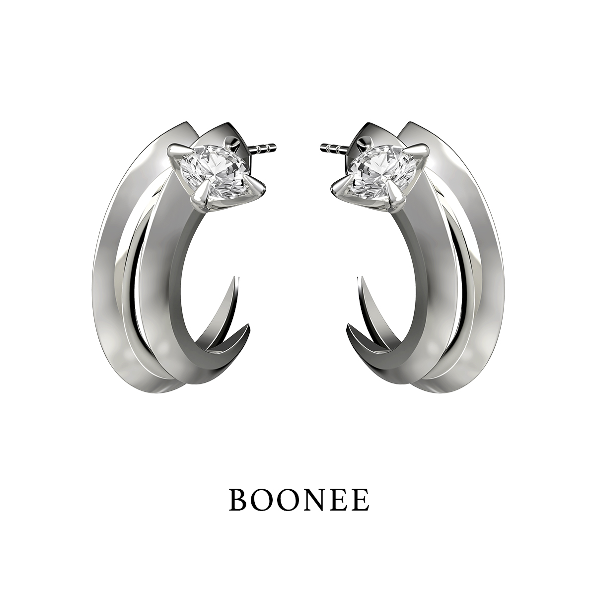 BOONEE液态尖爪C圈镶钻简约耳环