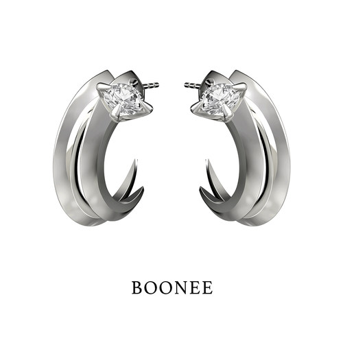BOONEE液态尖爪C圈镶钻简约耳环