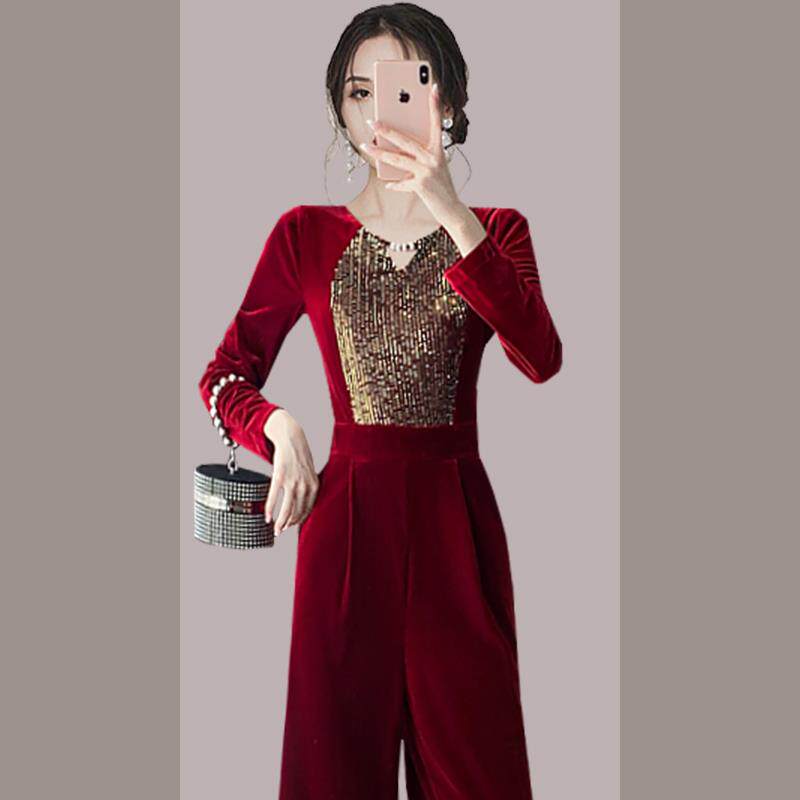 BLLOUKE女神范气质丝绒连体裤套装女2024秋季新款洋气时髦阔腿裤