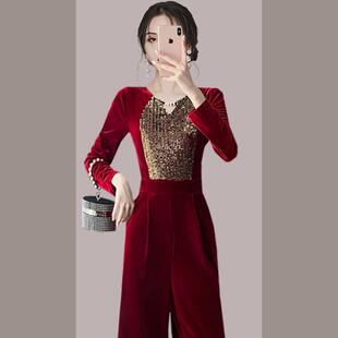 BLLOUKE女神范气质丝绒连体裤套装女2024秋季新款洋气时髦阔腿裤