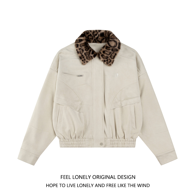 巴恩风可拆卸豹纹翻领夹克外套