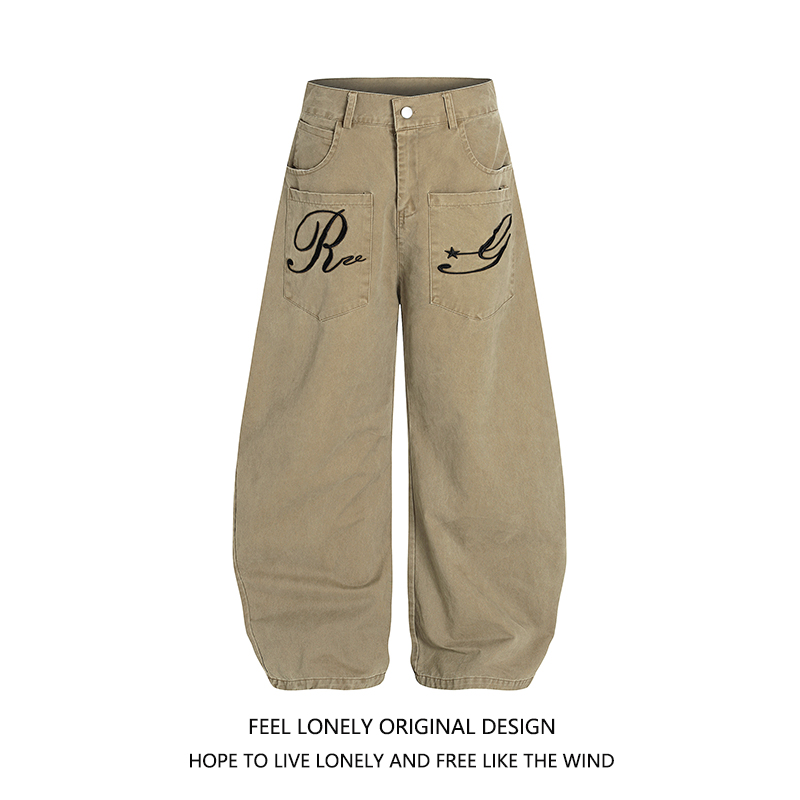 美式复古刺绣牛仔裤男女夏季