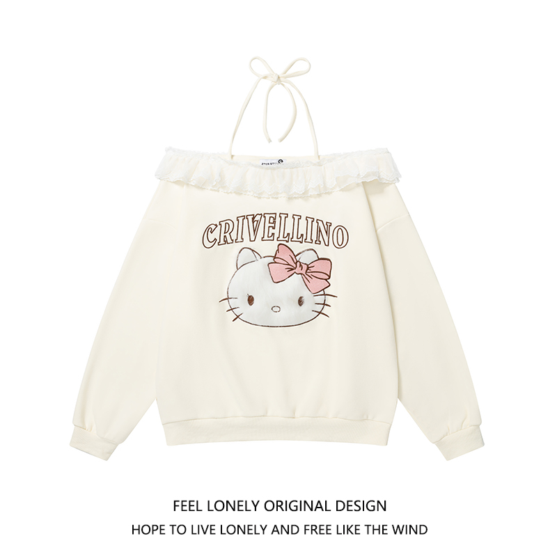 甜酷蕾丝拼接Kitty刺绣卫衣
