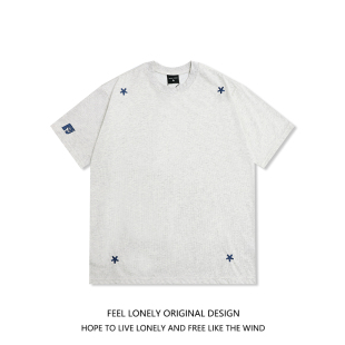 tee Feel lonely美式 复古潮牌十字刺绣基础款 宽松休闲百搭情侣短袖