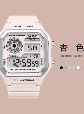 运动手表女款初中学生防水独角兽小方块方形考试专用女生电子表男