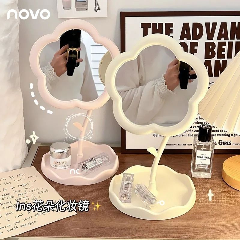 NOVO花朵化妆镜360°旋转桌面可立梳妆台镜子学生宿舍便携美妆镜