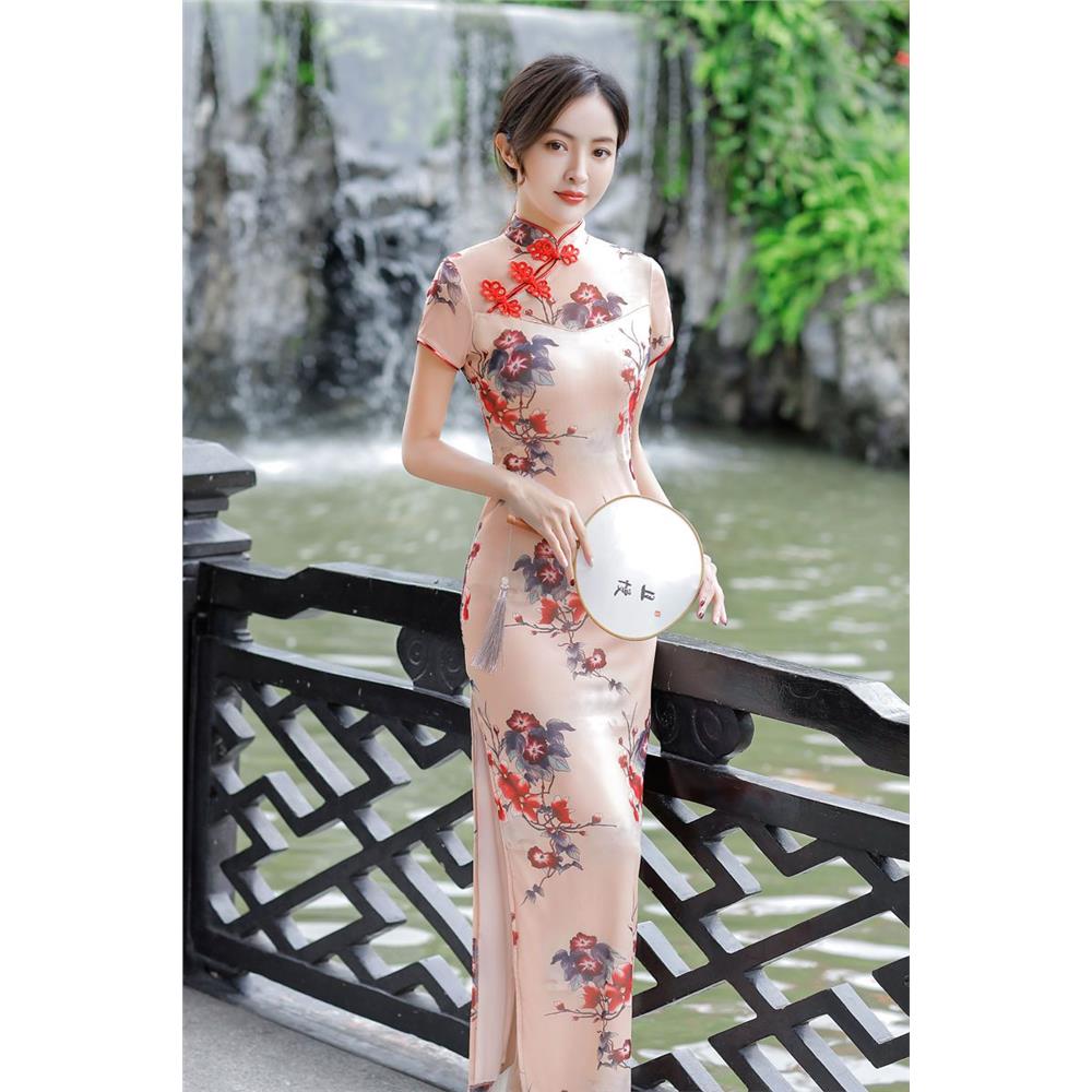 22新款夏季网纱旗袍女改