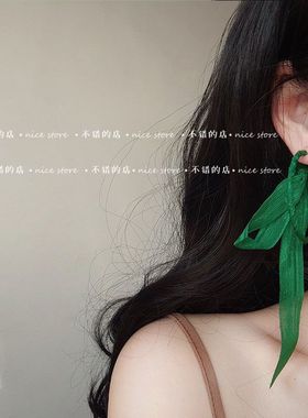 这个绿色有点美 韩国气质飘带耳坠高级感网红海边流苏耳环
