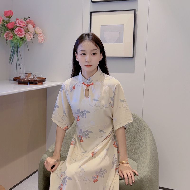 棉绸连衣裙女夏日收腰薄