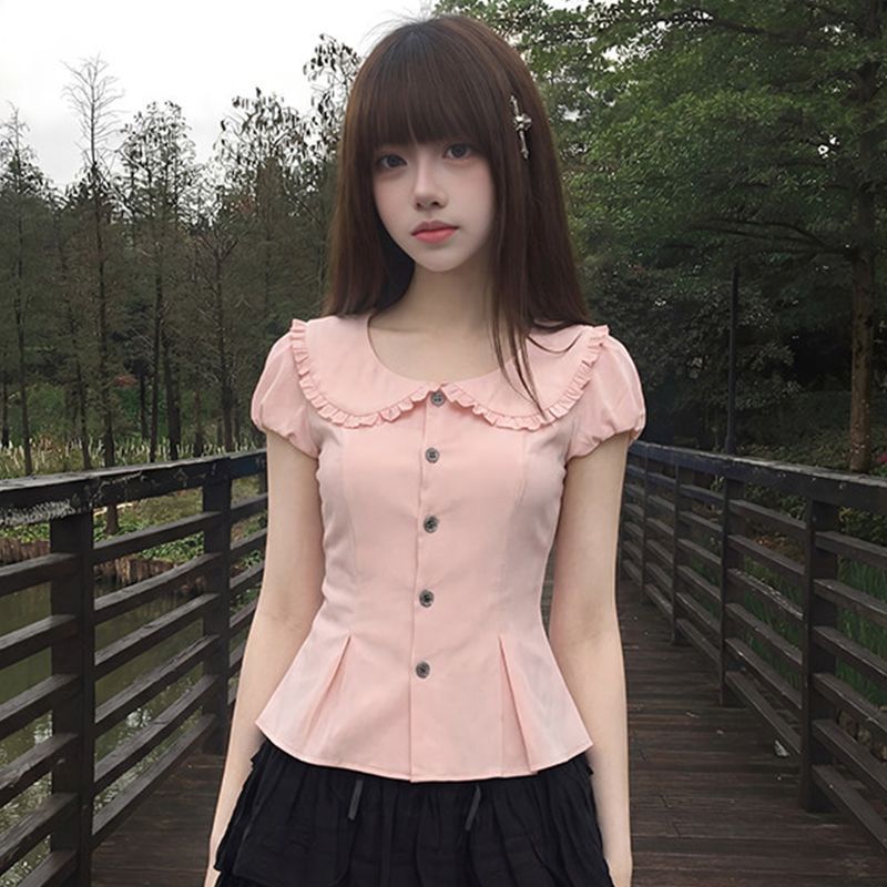 甜辣可爱少女风圆领衬衫