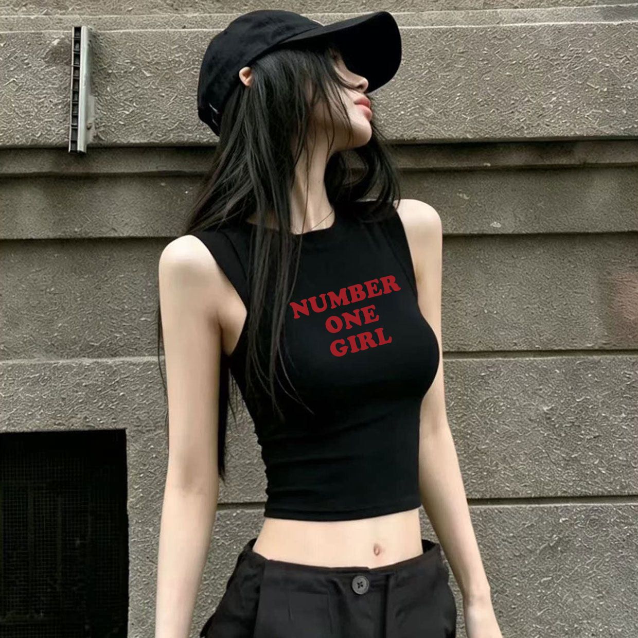 黑色法式辣妹无袖背心女