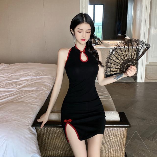 夏季新款旗袍镂空短裙无