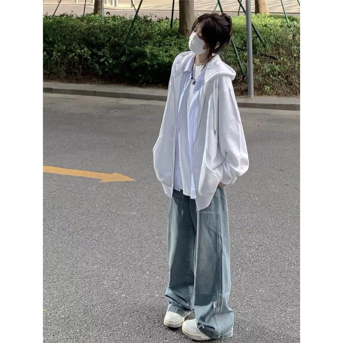 白灰色hiphop卫衣女外套