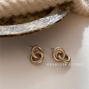 FEARLESS 质感磨砂咖金色耳环高级感小众设计高级感耳环女