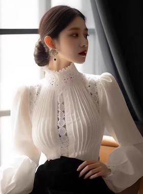 RIERA今年流行漂亮爆款衬衫女早秋别致漂亮绝美小衫白色泡泡袖立