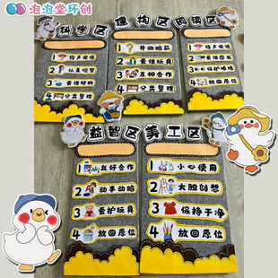 幼儿园加油可爱鸭丫主题区域游戏规则标识牌手工立体材料环创布置
