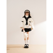 冬季 新款 千金风斗篷毛毛边披肩小熊帽子 雪国来信 百褶半身裙套装