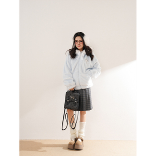 暖冬叙事 冬季新款古早奈奈水色连帽甜酷少女穿搭学院风毛绒外套