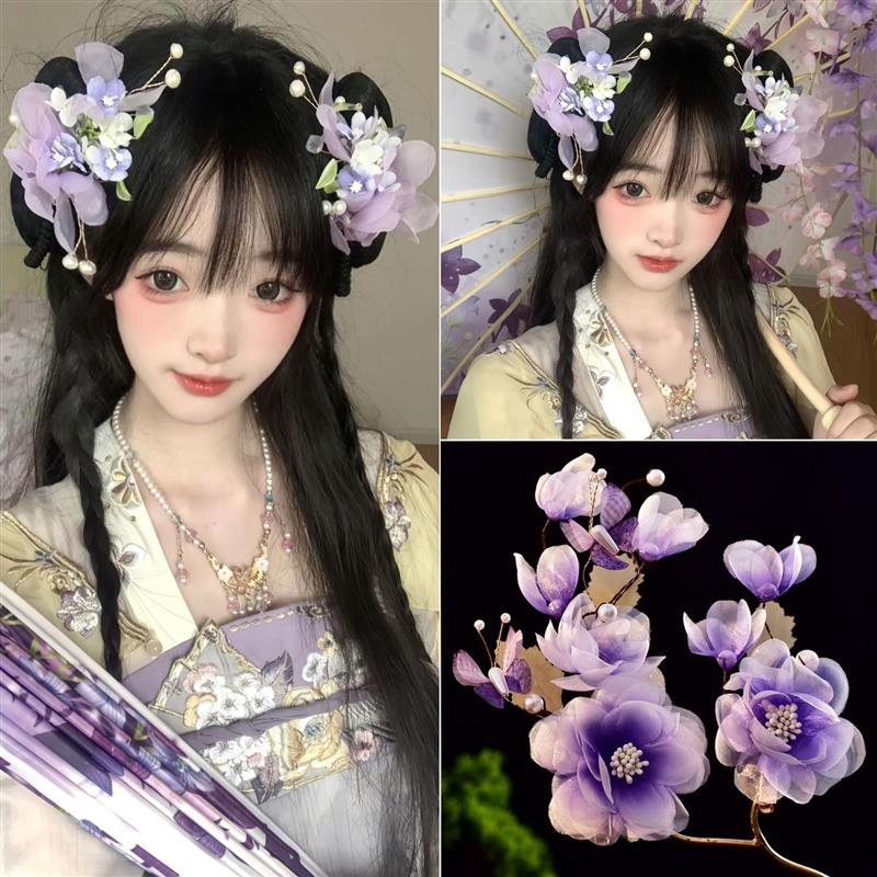 氛围感紫色花朵发夹温柔优雅仙气出游拍照头饰发饰女室外拍照夹