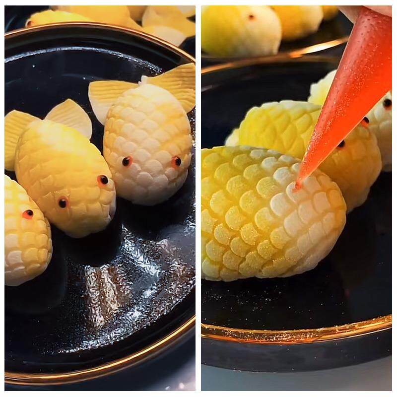 面塑饺亚克力酒店鱼鳞片广东点心模型金星级精雕金鱼面点模具早茶