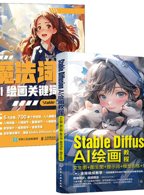 Stable Diffusion AI绘画教程 文生图 图生图 提示词 模型训练 件应用+魔法词典 AI绘画关键词图鉴 StableDiffusion版 2本图书籍