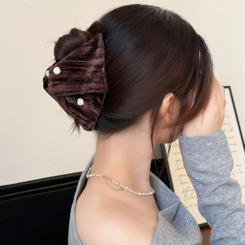 秋冬小香风丝绒三角抓夹感韩版气质鲨鱼夹盘发大号发夹头饰女